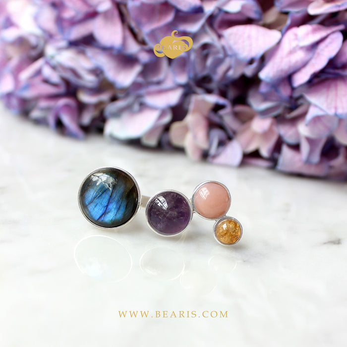 Sortija Labradorita + Amatista + Opalo Rosa + Citrino