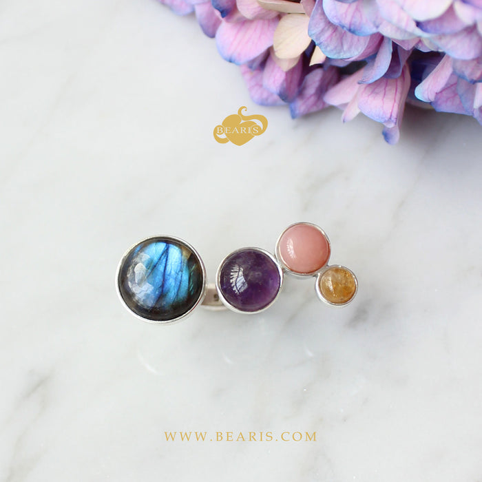 Sortija Labradorita + Amatista + Opalo Rosa + Citrino
