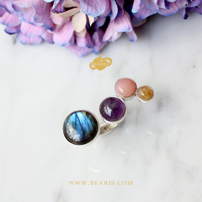 Sortija Labradorita + Amatista + Opalo Rosa + Citrino