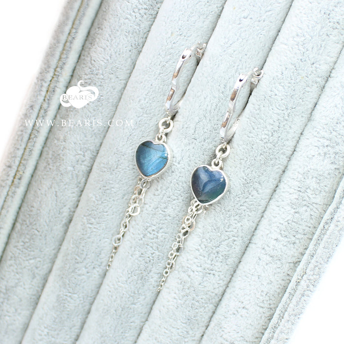 Aretes doble Corazón Labradorita