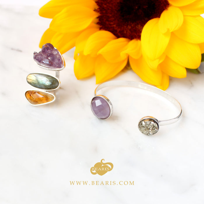 Sortija Drusa Amatista + Labradorita + Citrino